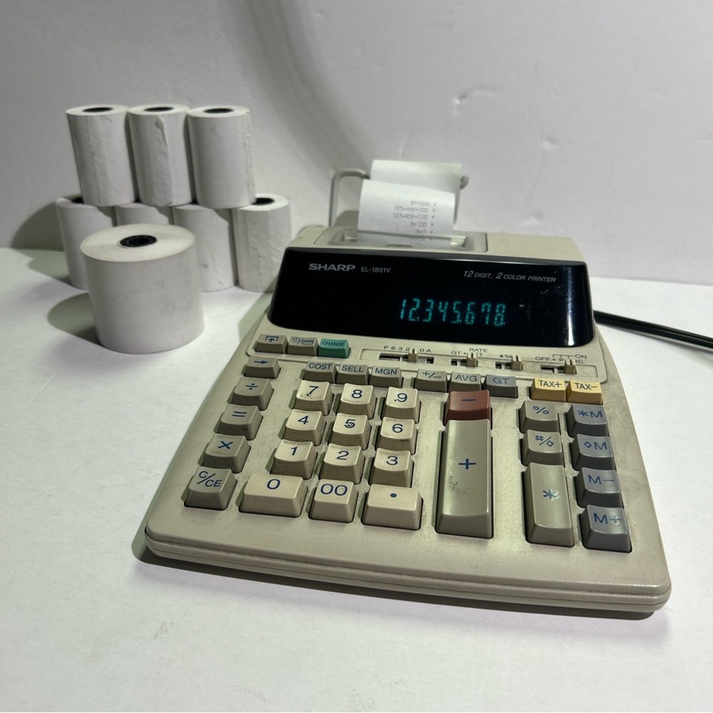 Sharp EL-1801V Portable 12-Digit  Serial Printing Calculator / With Paper Rolls